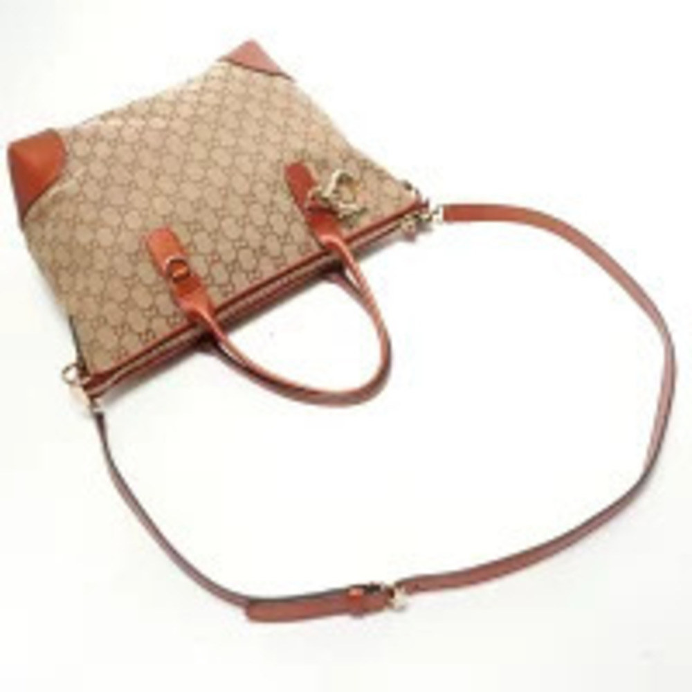 Gucci GG Canvas Glitter Heart Charm Tote Bag Brown - Picture 7 of 11